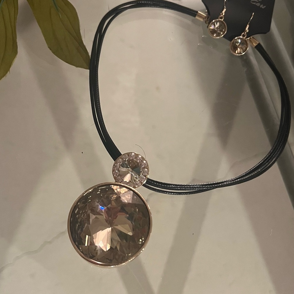Leather and bling necklace and earring set